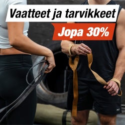 Vaatteet ja tarvikkeet jopa 30 %